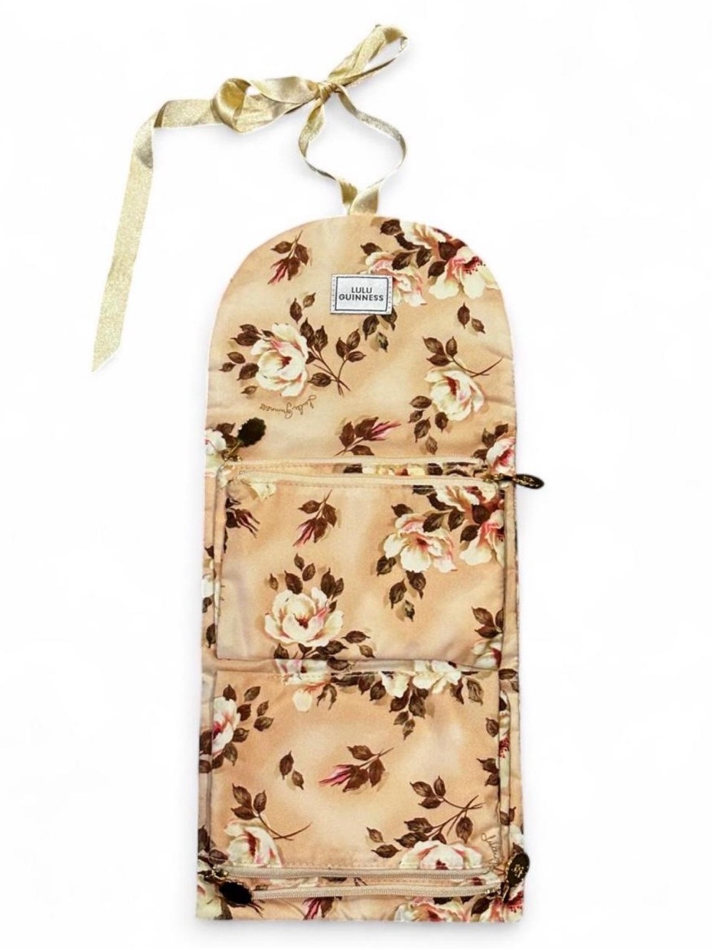 Vintage Lulu Guinness Peach Floral Hanging Makeup Jewelry Travel Organizer Bag